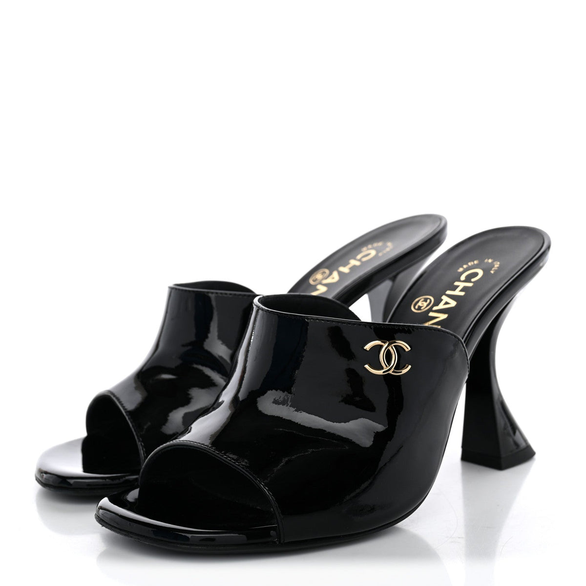 Patent Calfskin CC Mules 36.5 Black