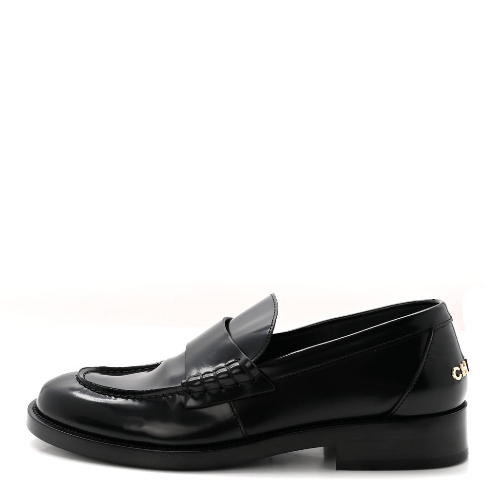 Shiny Calfskin Logo Loafers 39 Black