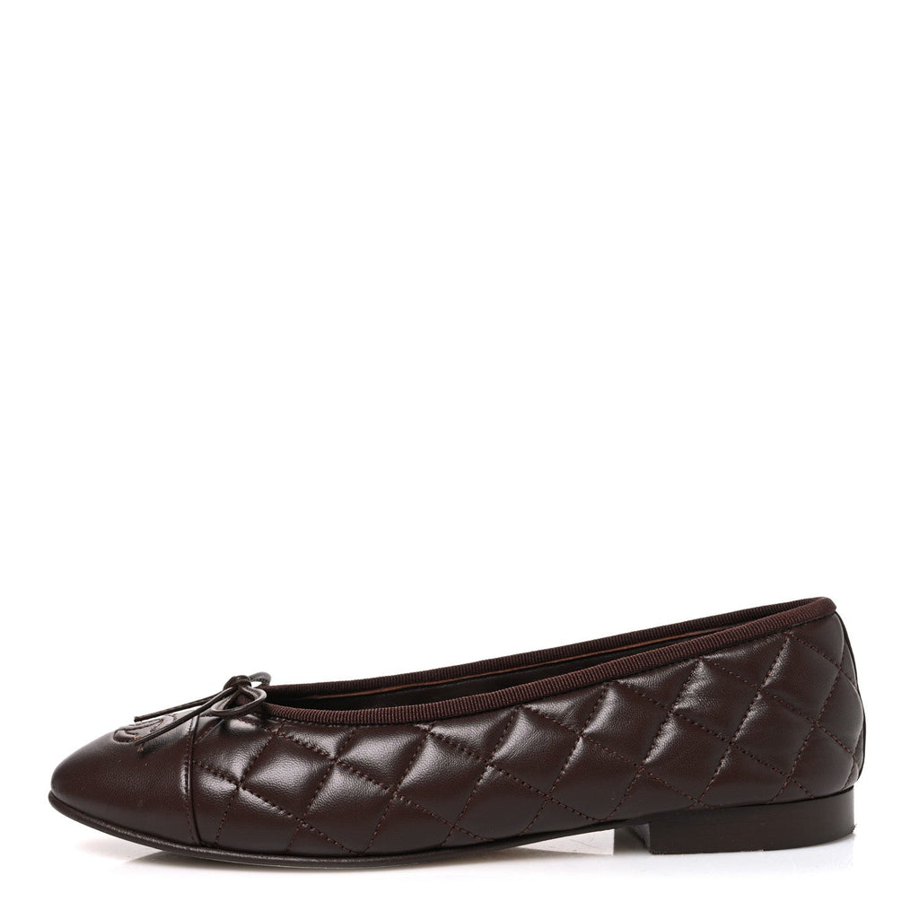 Lambskin Quilted CC Cap Toe Ballerina Flats 36.5 Dark Brown