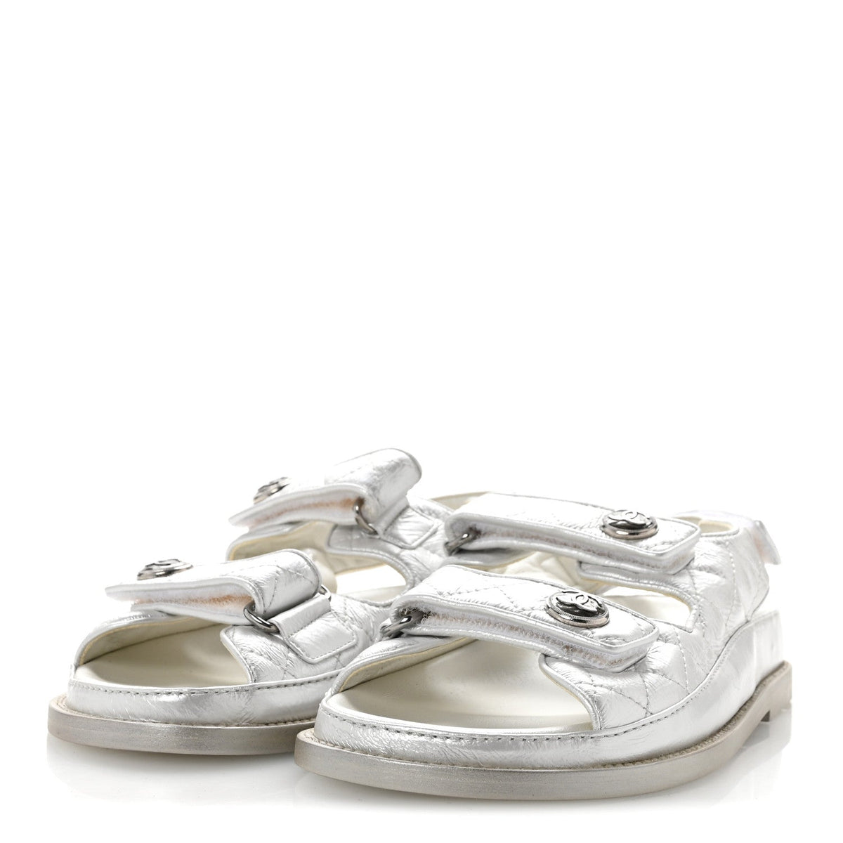 Laminated Lambskin Quilted Velcro Dad Sandals 36.5 White
