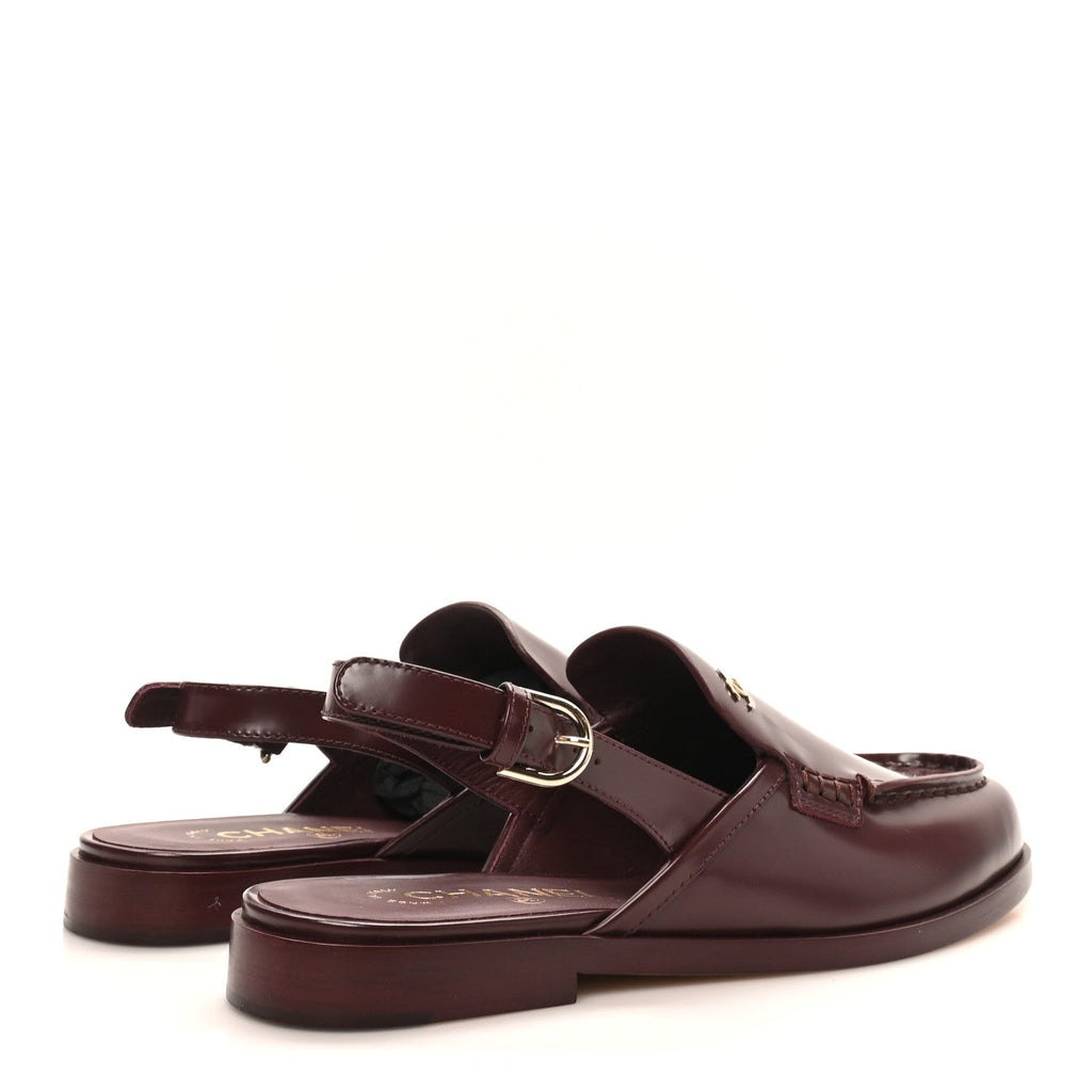 Shiny Calfskin Slingback Loafers 38 Burgundy