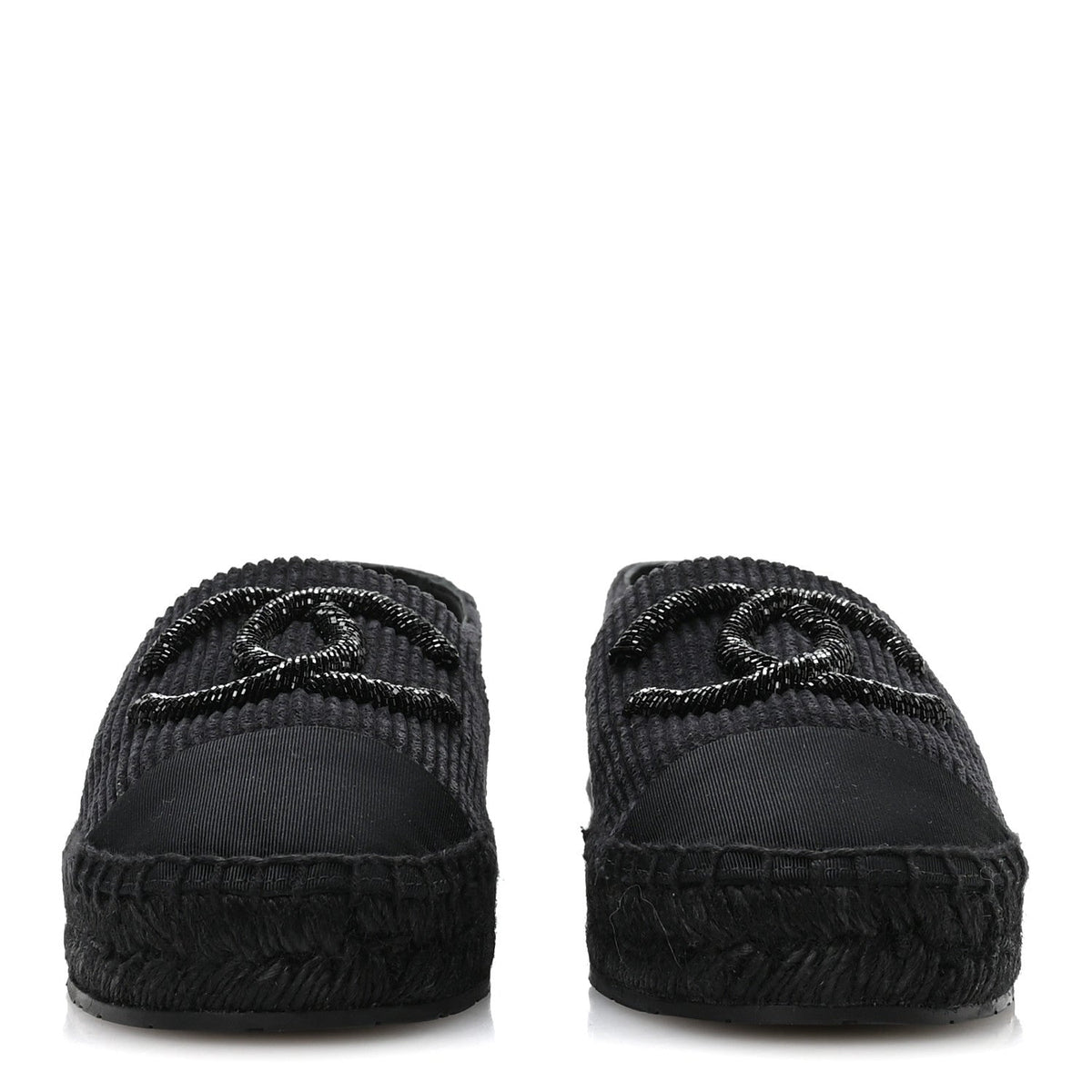 Corduroy Grosgrain Cap Toe CC Espadrille Flats 39 Black