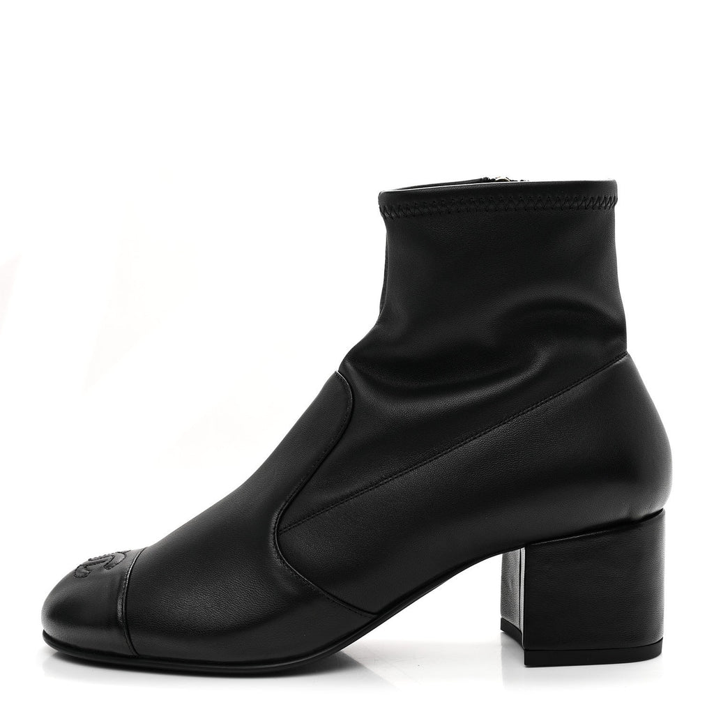Stretch Lambskin Cap Toe CC Short Boots 38 Black