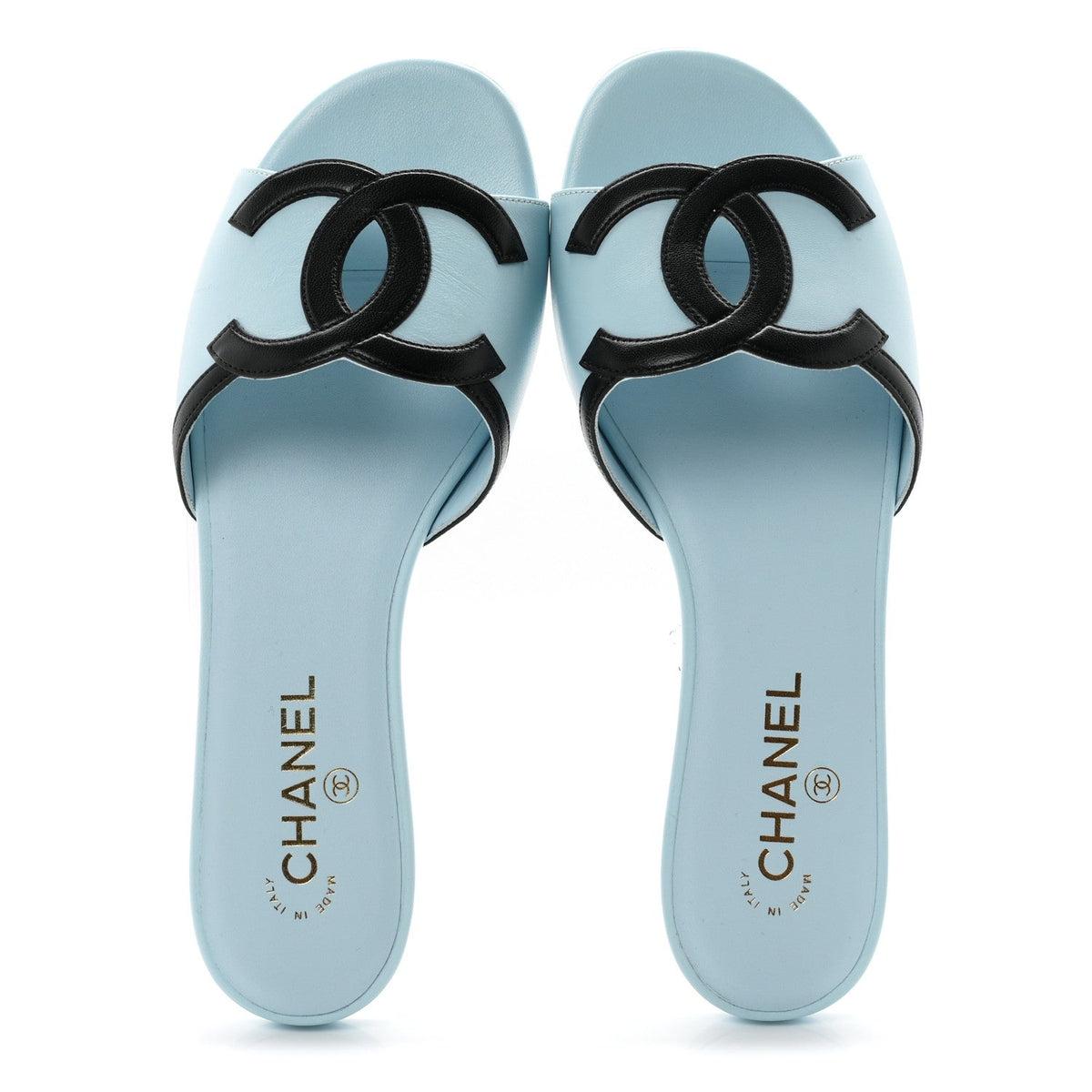 Lambskin CC Cutout Mules 41 Blue Black