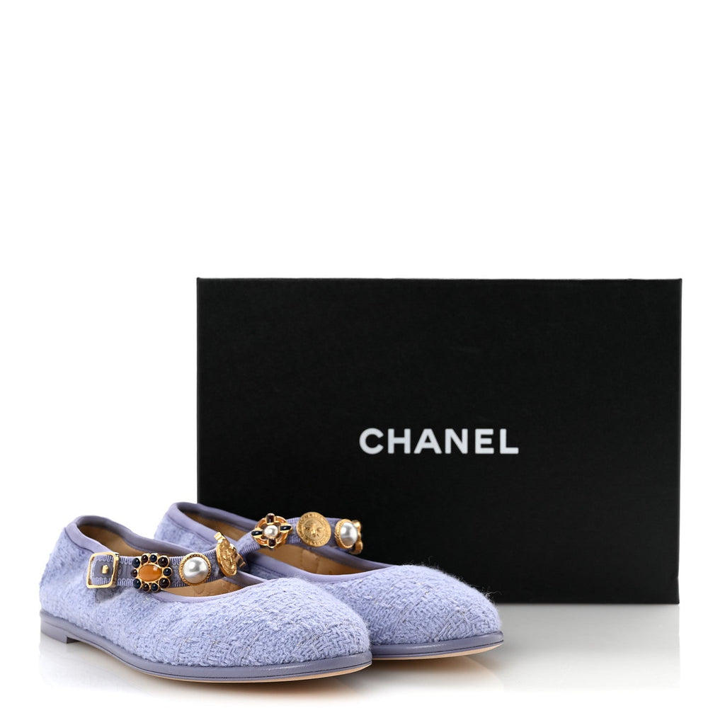 Wool Tweed Patent Mary Jane Flats 37.5 Lilac