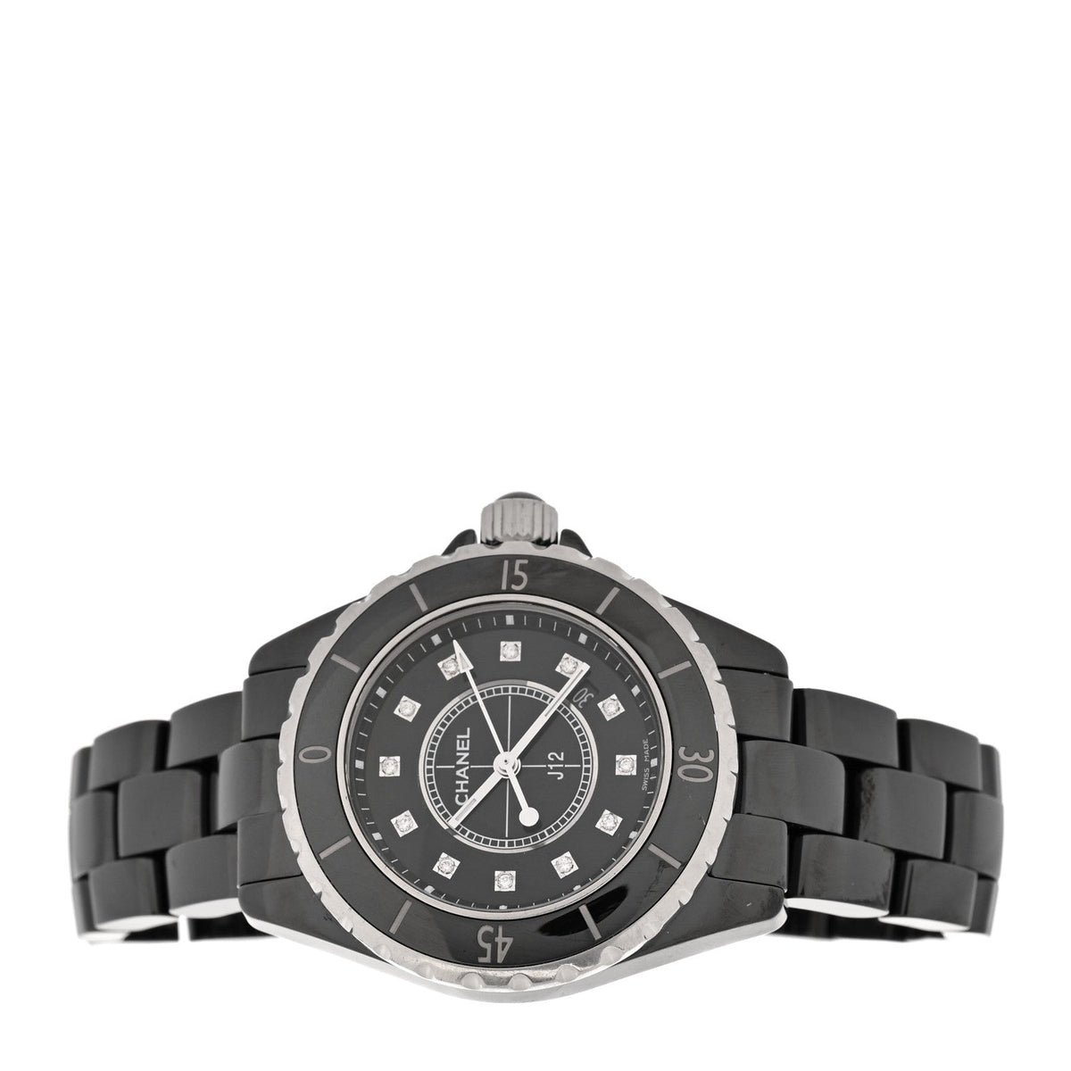 Stainless Steel Ceramic Diamond 33mm J12 Quartz Watch Black