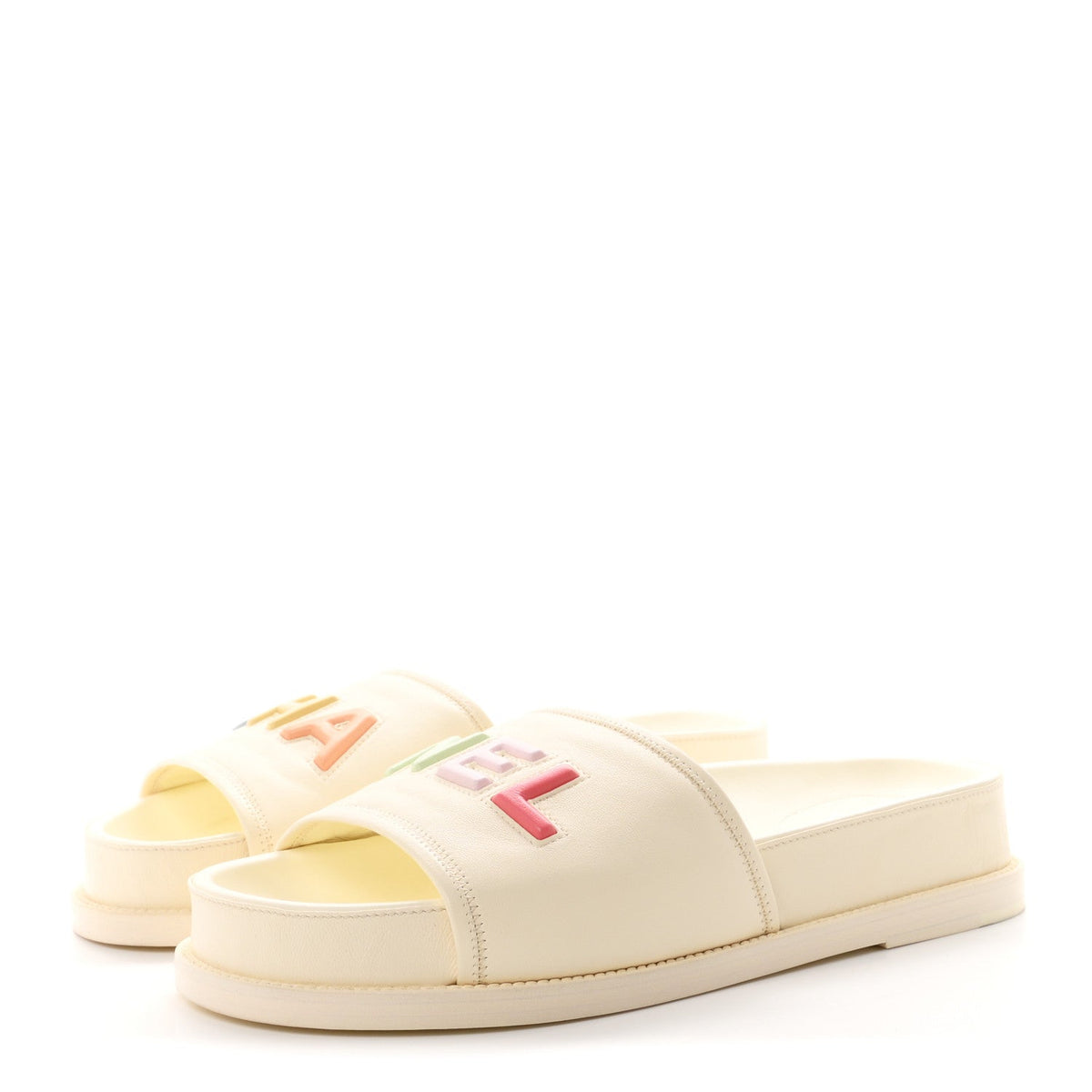 Lambskin Cha-Nel Mule Sandals 40.5 Ivory Multicolor