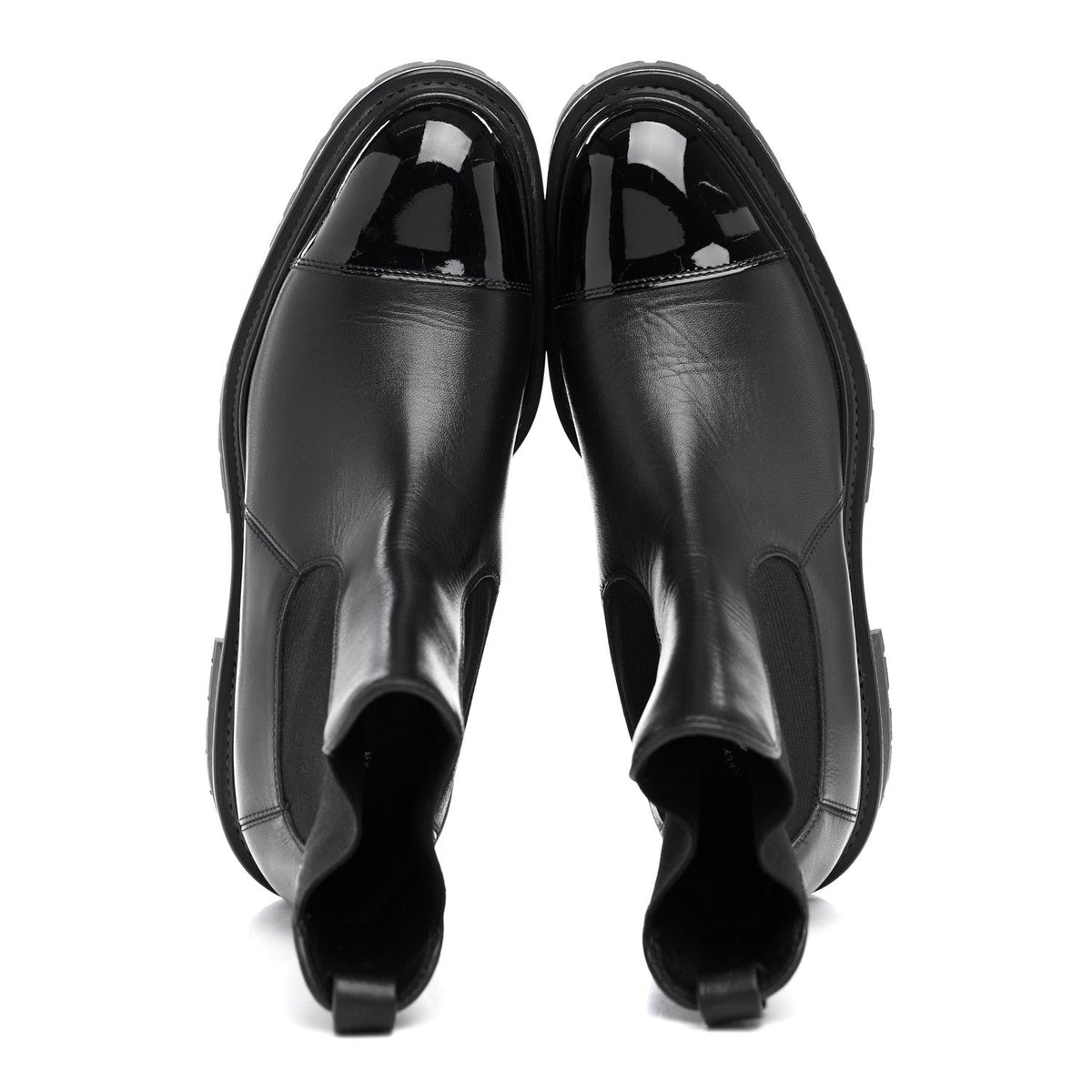 Calfskin Patent Cap Toe Ankle Boots 38.5 Black