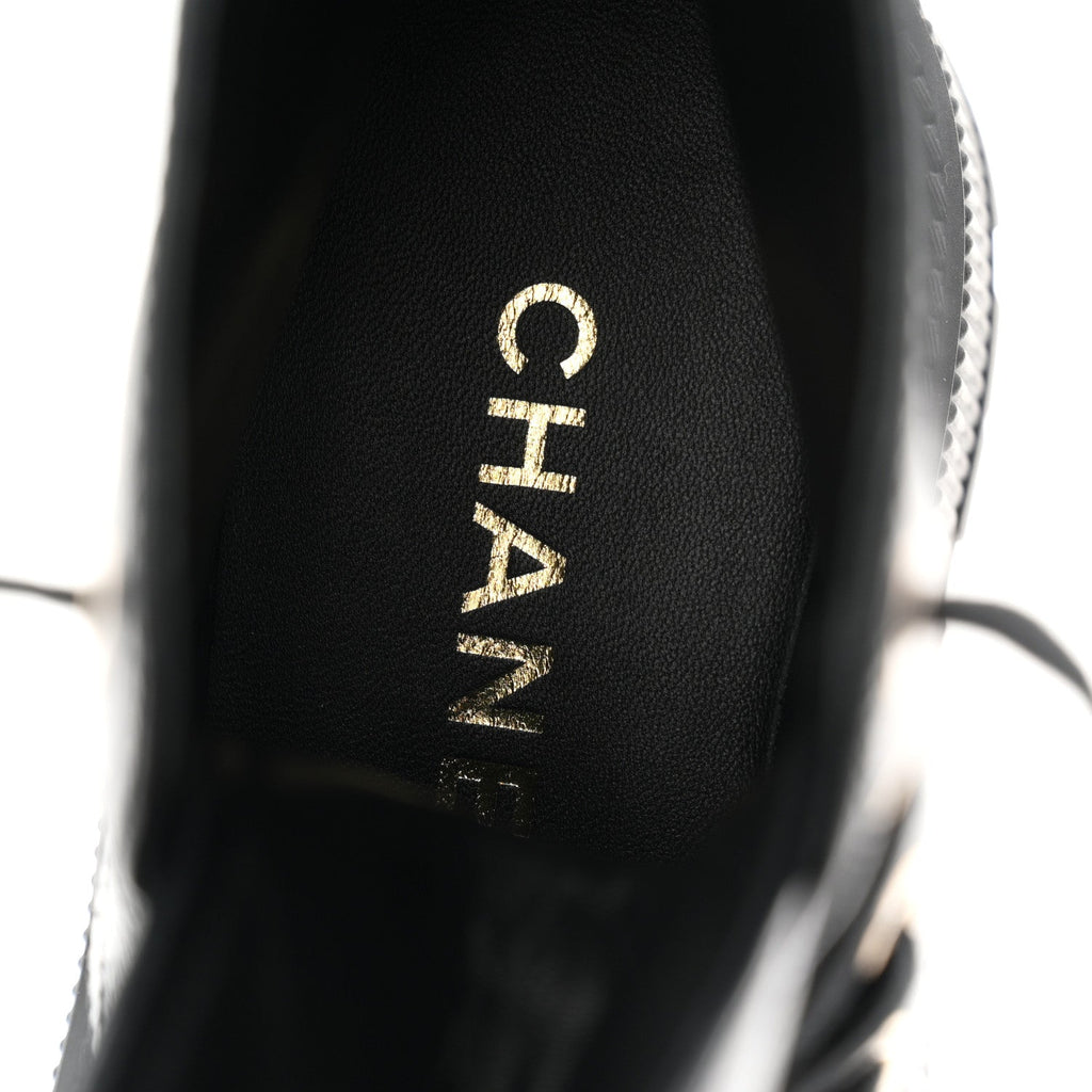 Grained Calfskin Shiny Calfskin CC Lace Up Combat Boots 36.5 Black