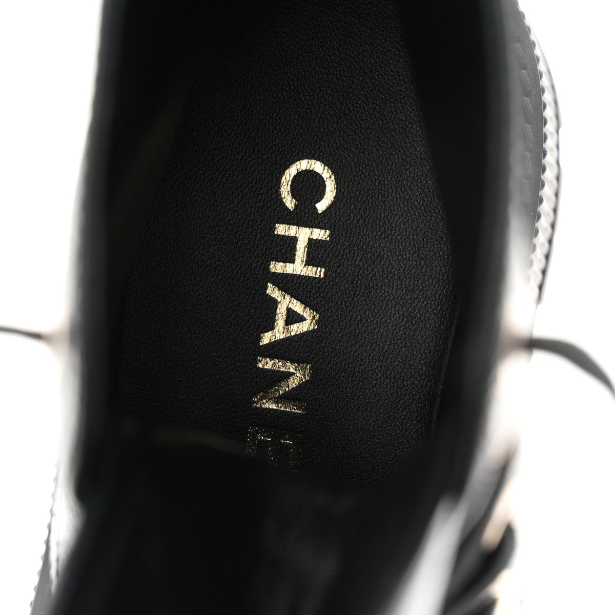 Grained Calfskin Shiny Calfskin CC Lace Up Combat Boots 36.5 Black