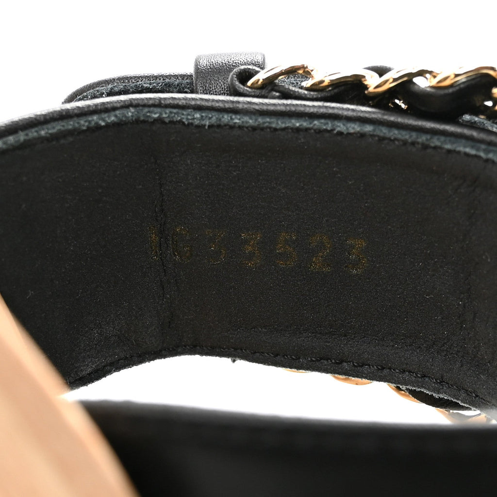 Calfskin Wood Buckle Sandals 36 Black