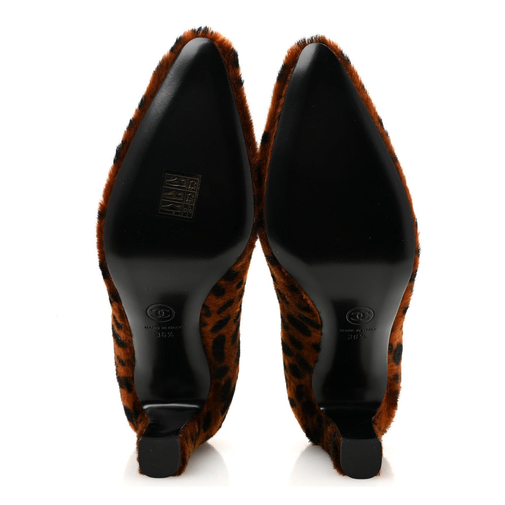 Pony Hair Lambskin Pumps 36.5 Brown Black