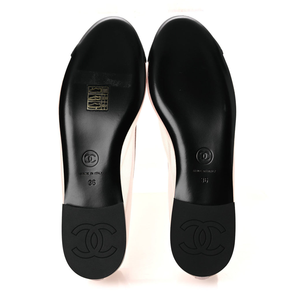 Mesh Grosgrain CC Ballerina Flats 36 Pink Black