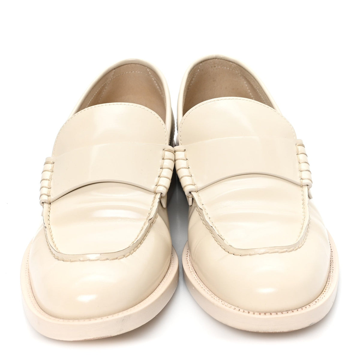 Shiny Calfskin Logo Loafers 40 Light Beige