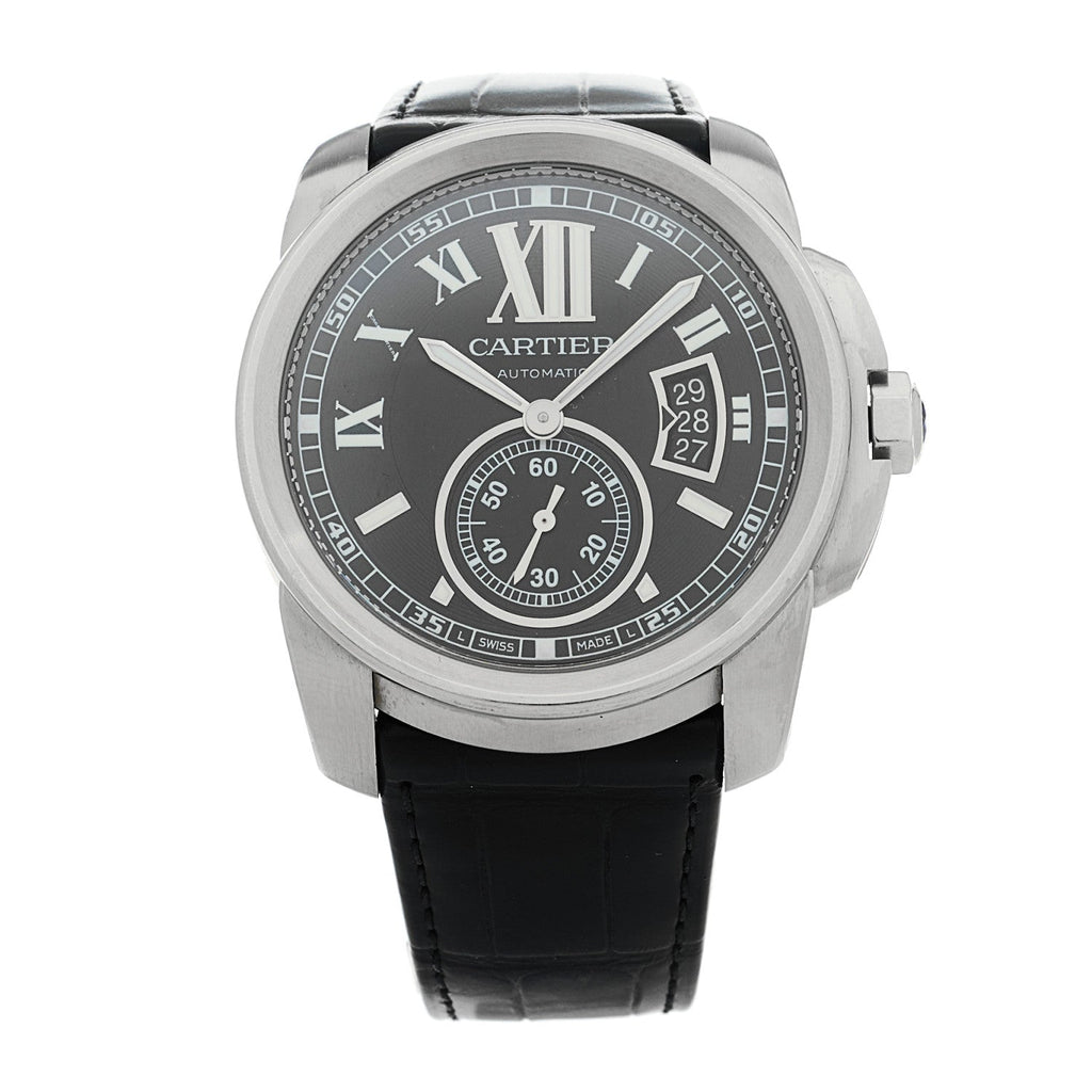 Stainless Steel Alligator 42mm Calibre de Cartier Automatic Watch Black