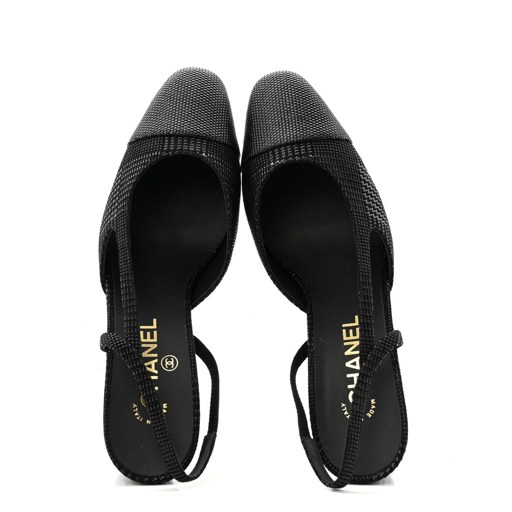 Suede Kidskin Cap Toe CC Slingback Pumps 39 Black