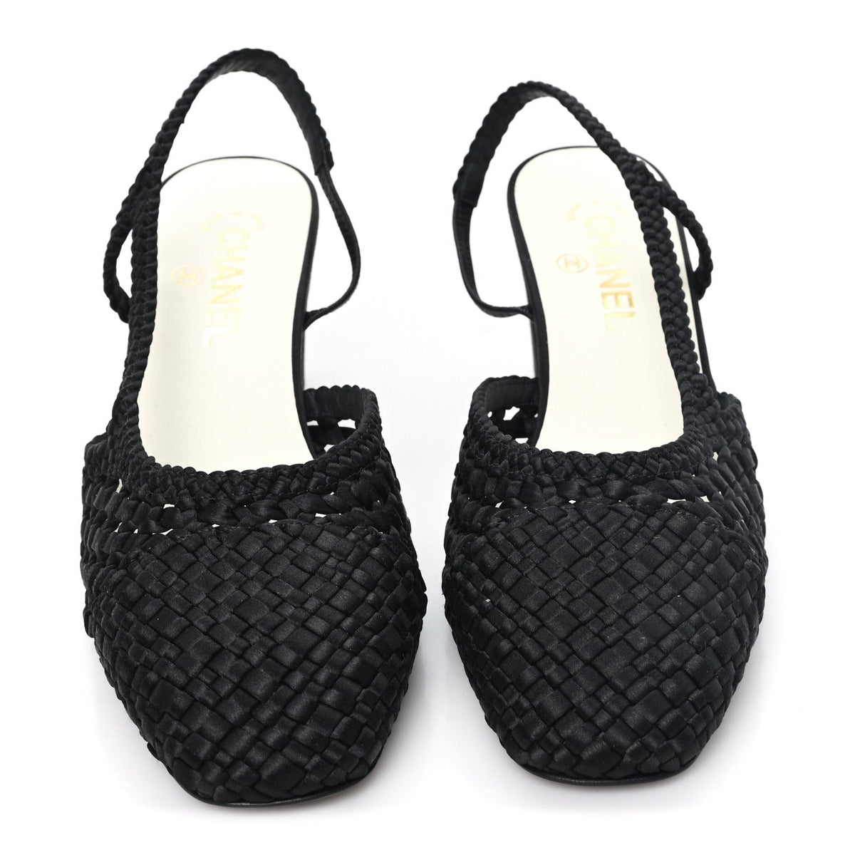 Satin Braided Slingback Pumps 40 Black