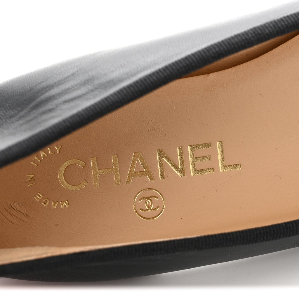 Lambskin Patent Cap Toe Ballerina Flats 37 Black