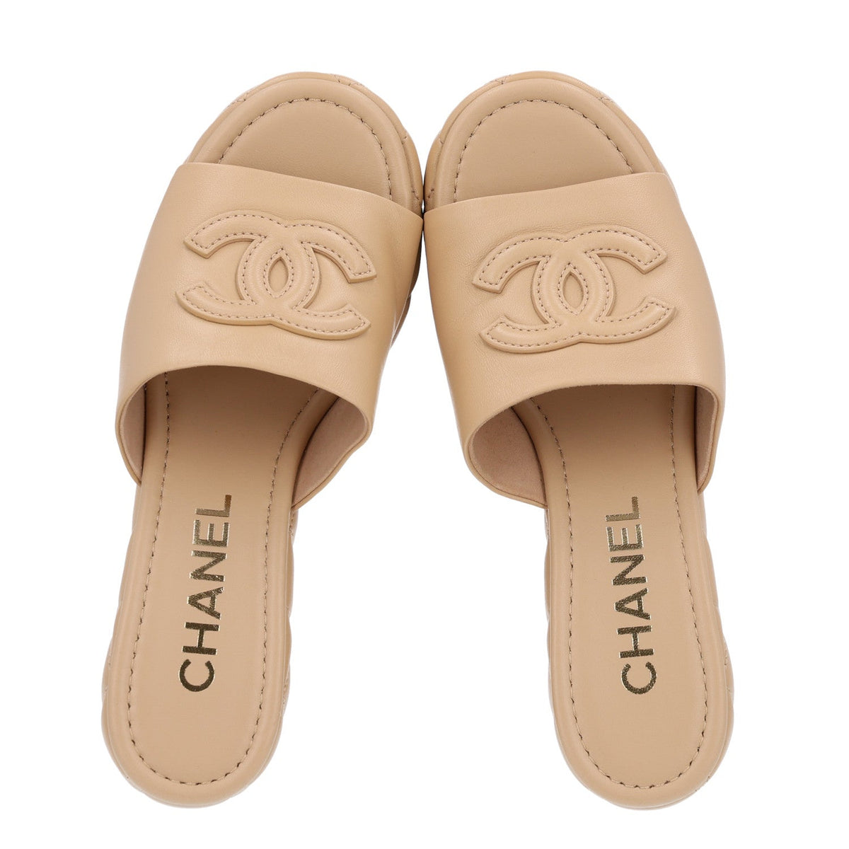Lambskin Quilted CC Platform Mules 37.5 Beige