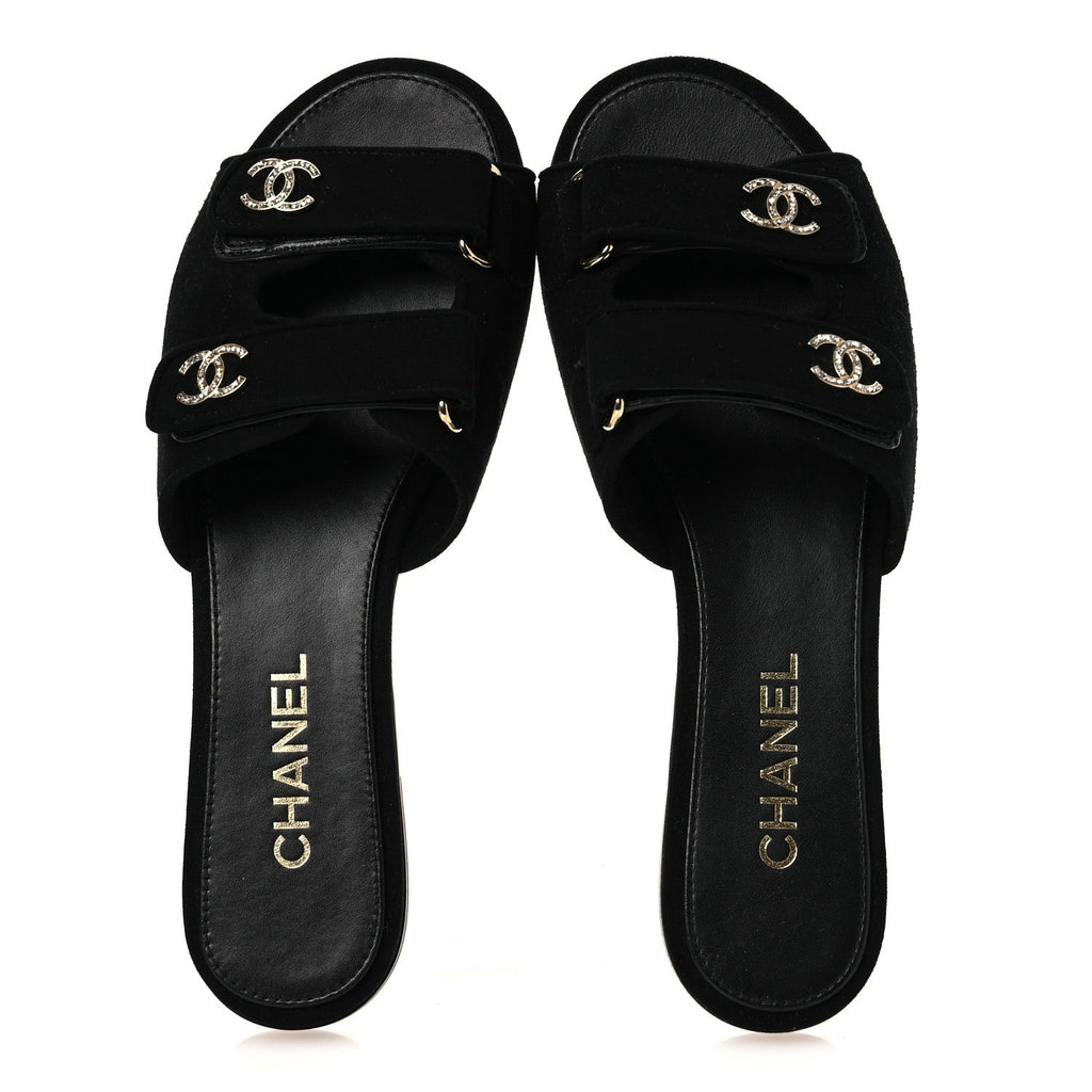 Suede Kidskin Velcro Crystal CC Mules 38.5 Black 39.5 Black