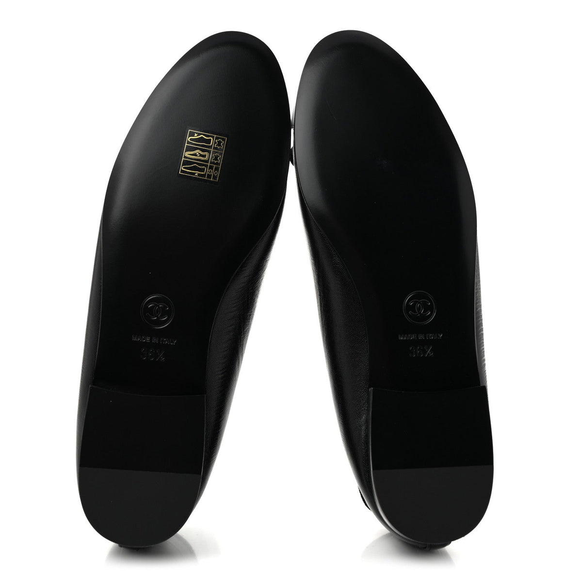 Crumpled Shiny Lambskin Cap Toe CC Ballerina Flats 36.5 Black White 36.5 Black White