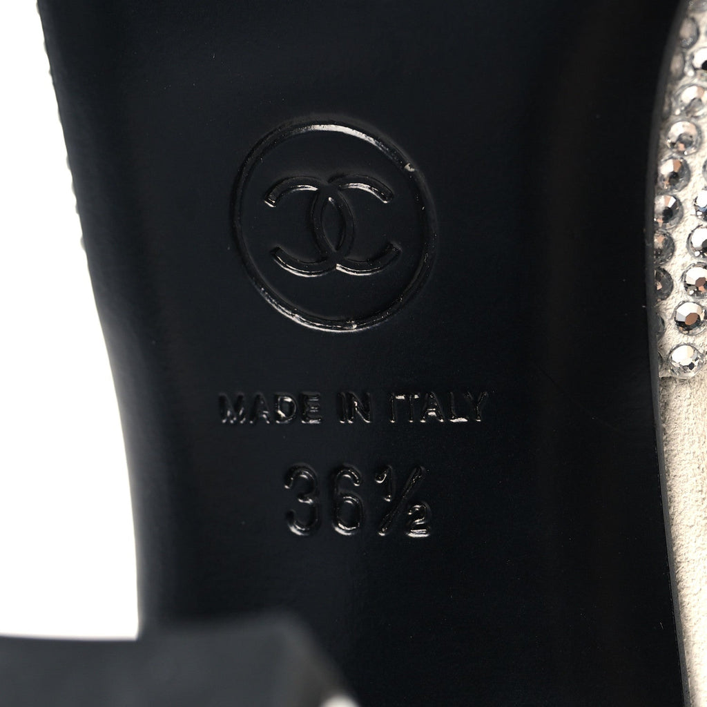 Strass Grosgrain Cap Toe CC Slingback Pumps 36.5 Silver Black