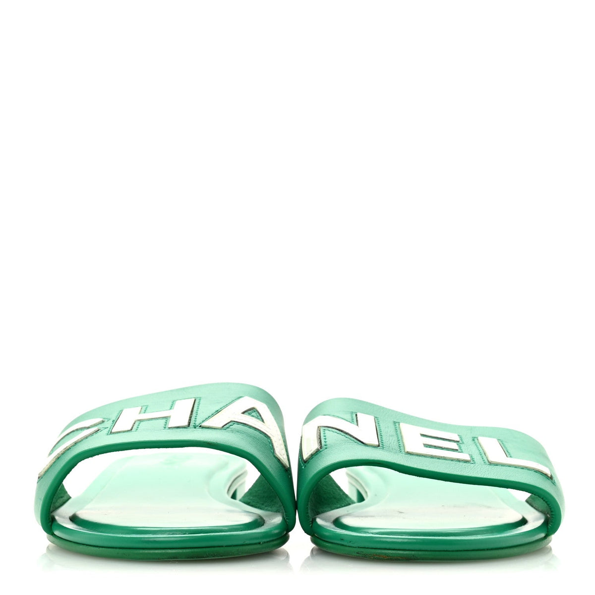 Calfskin Patent Calfskin Logo Mules 36 Green White