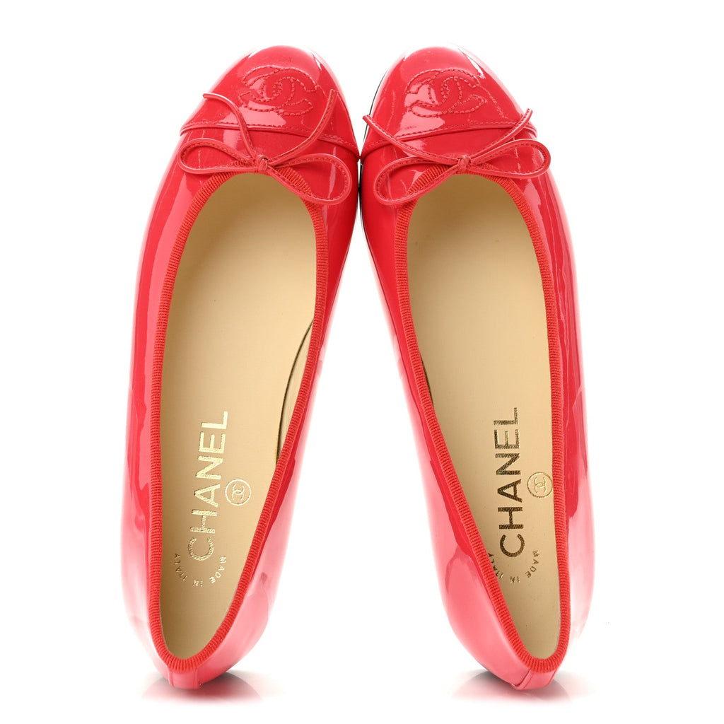 Patent Calfskin CC Cap Toe Ballerina Flats 36 Coral
