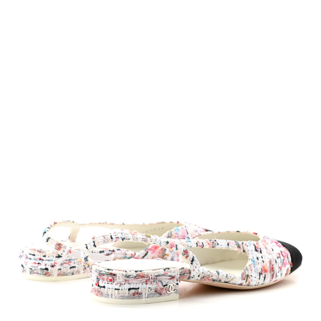 Tweed Grosgrain Cap Toe CC Slingback Flat 36.5 Pink Multicolor