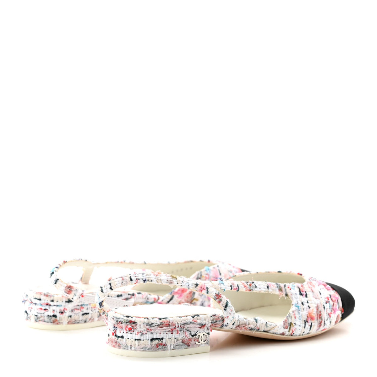 Tweed Grosgrain Cap Toe CC Slingback Flat 36.5 Pink Multicolor