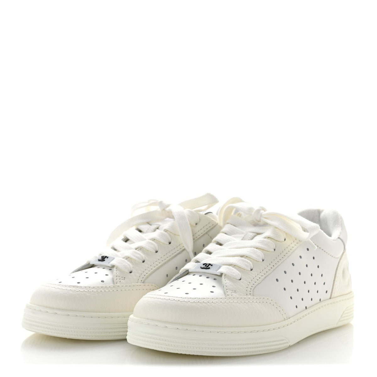 Grained Calfskin Fabric Womens Logo Sneakers 37.5 White 37.5 White