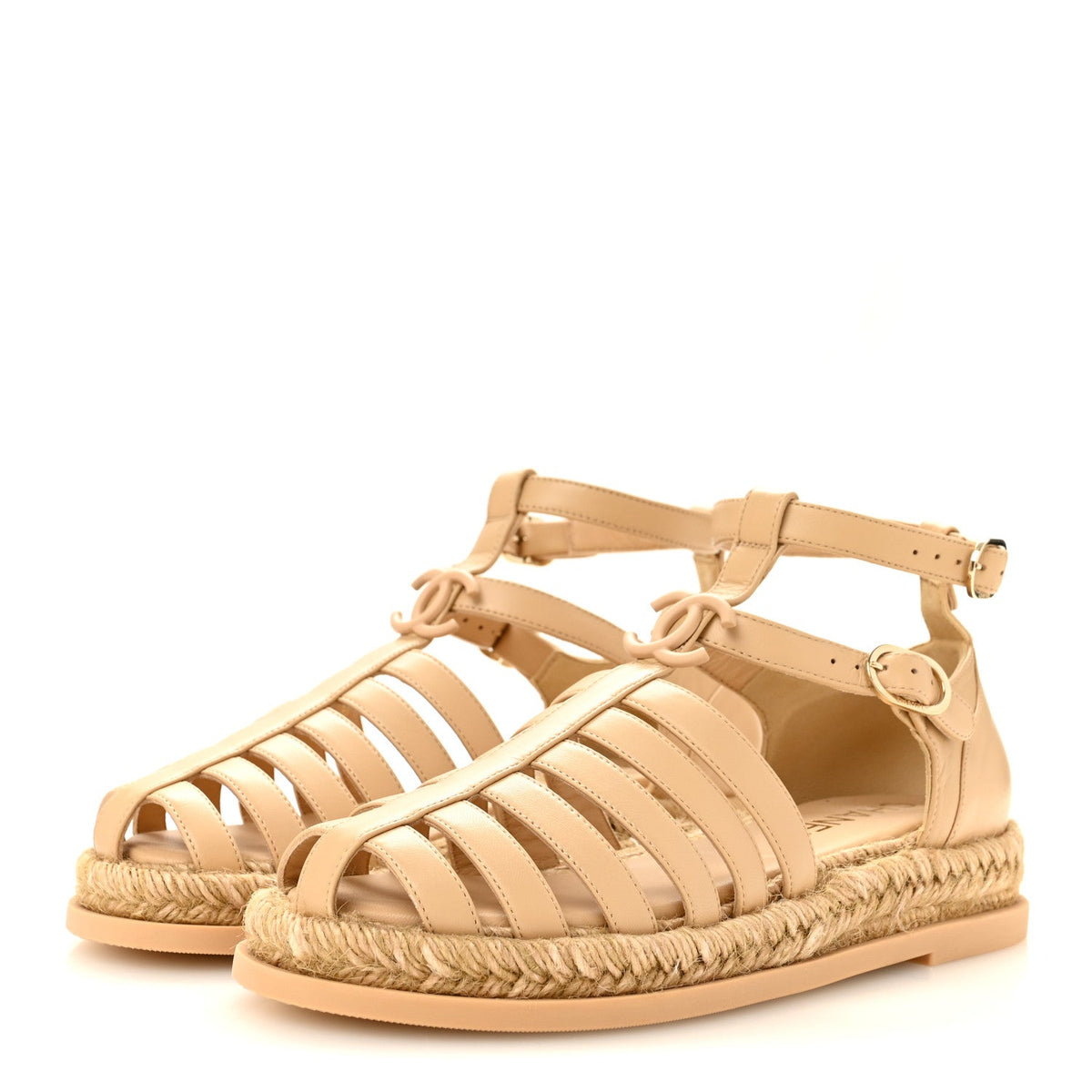 Lambskin Espadrille Sandals 37 Beige