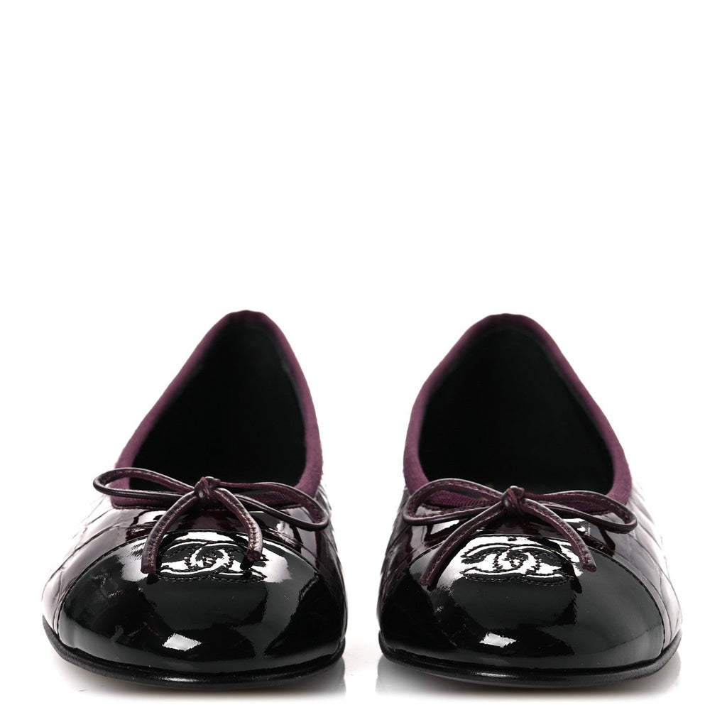 Patent Calfskin Crocodile Embossed Ballerina Flats  38 Dark Burgundy Black