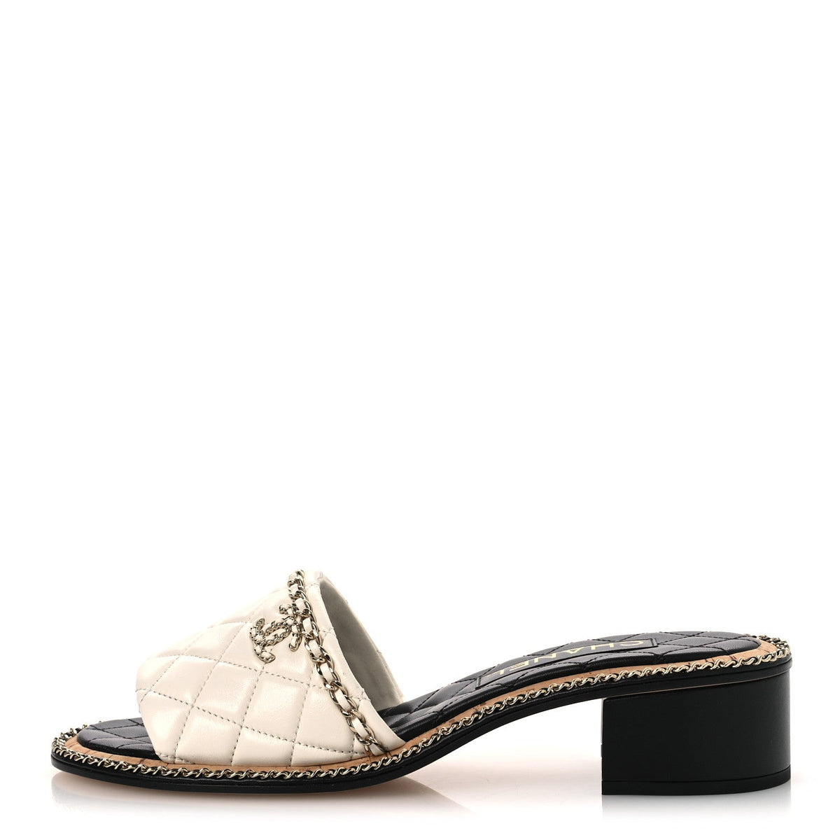 Lambskin Quilted Chain CC Sandals 39 White