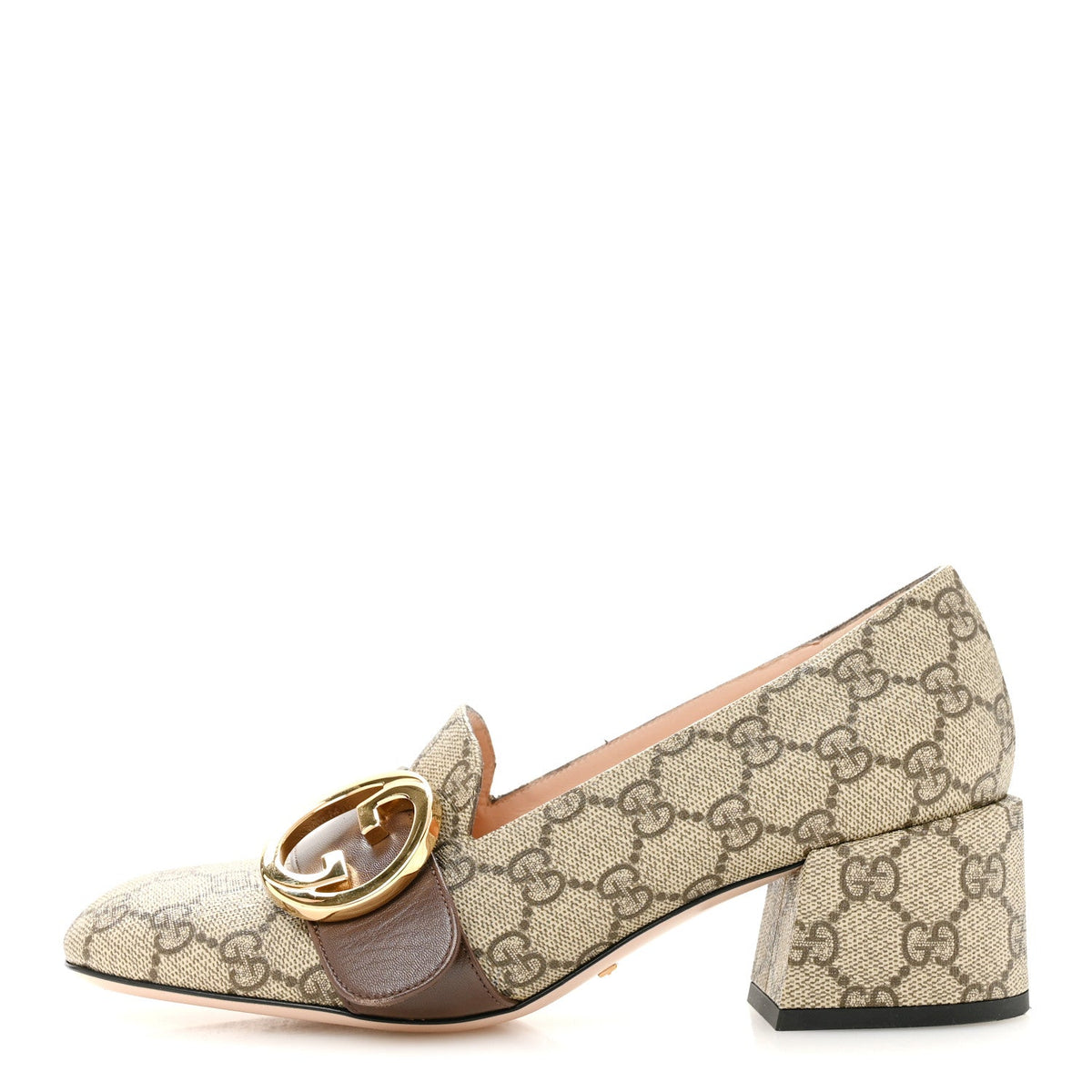 GG Supreme Monogram Malaga Kid Blondie Pumps 37.5 Beige Ebony New Acero