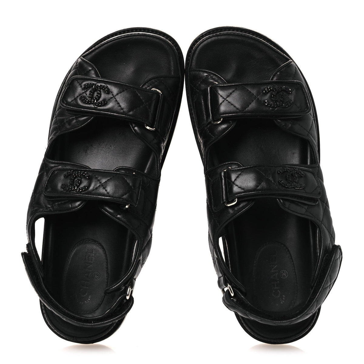 Lambskin Quilted Velcro Dad Sandals 38.5 So Black