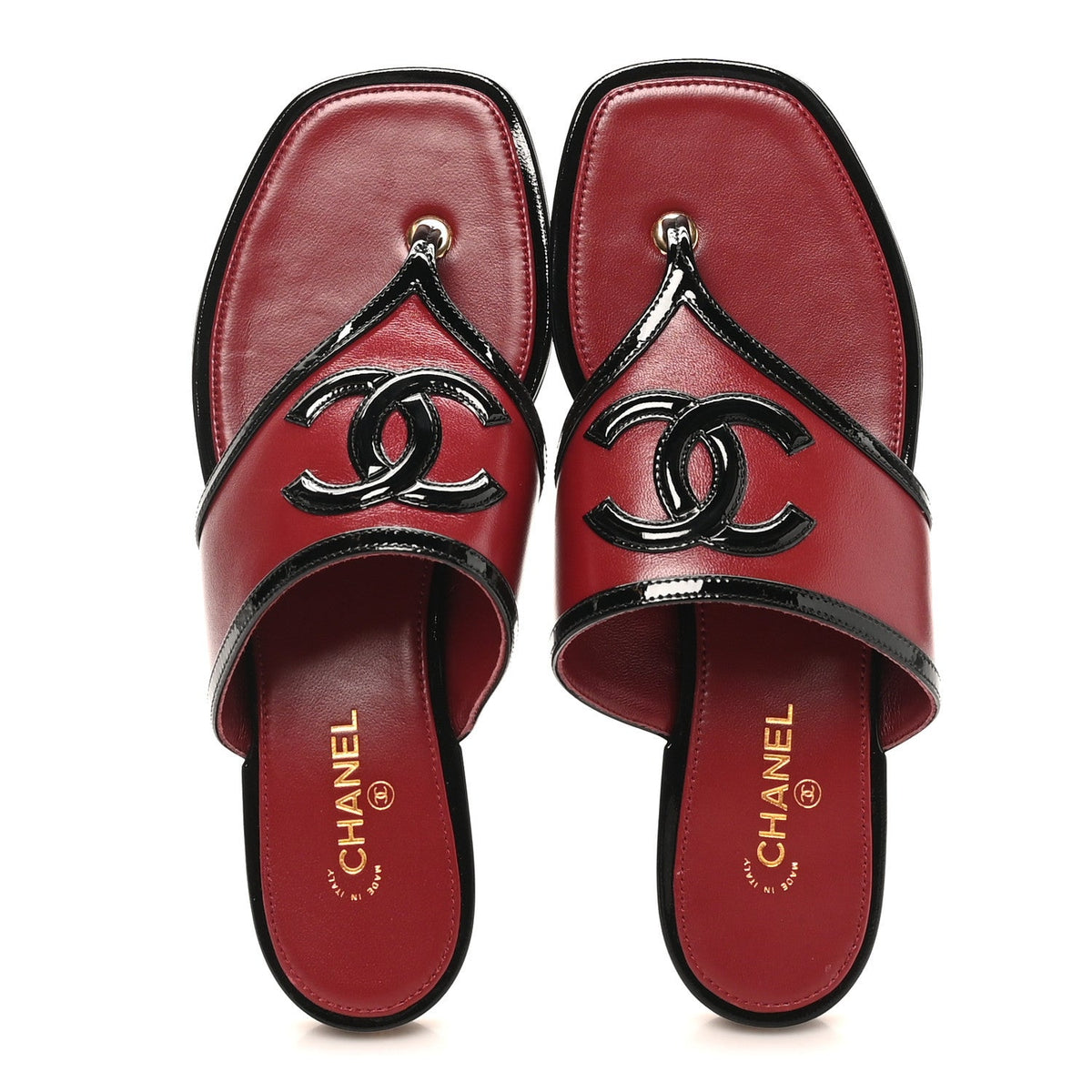 Lambskin Patent Calfskin CC Thong Sandals 37 Burgundy Black