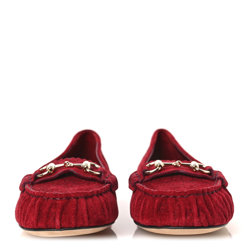 Suede Micro GG Horsebit Womens Kensington Moccasin Loafers 37  Rosso Ancora