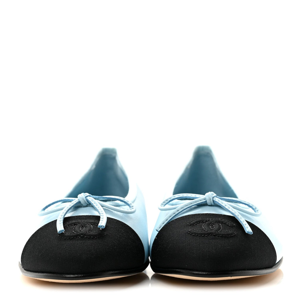 Lambskin Cap Toe CC Ballerina Flats 37.5 Light Blue Black