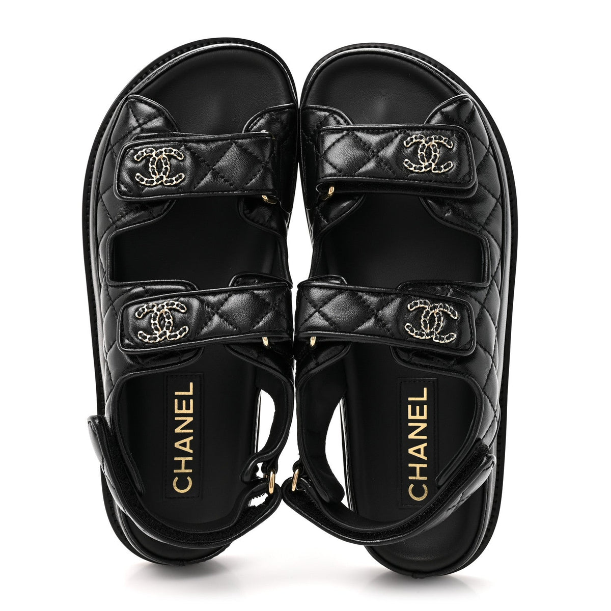Grained Calfskin Velcro Dad Sandals 38 Black