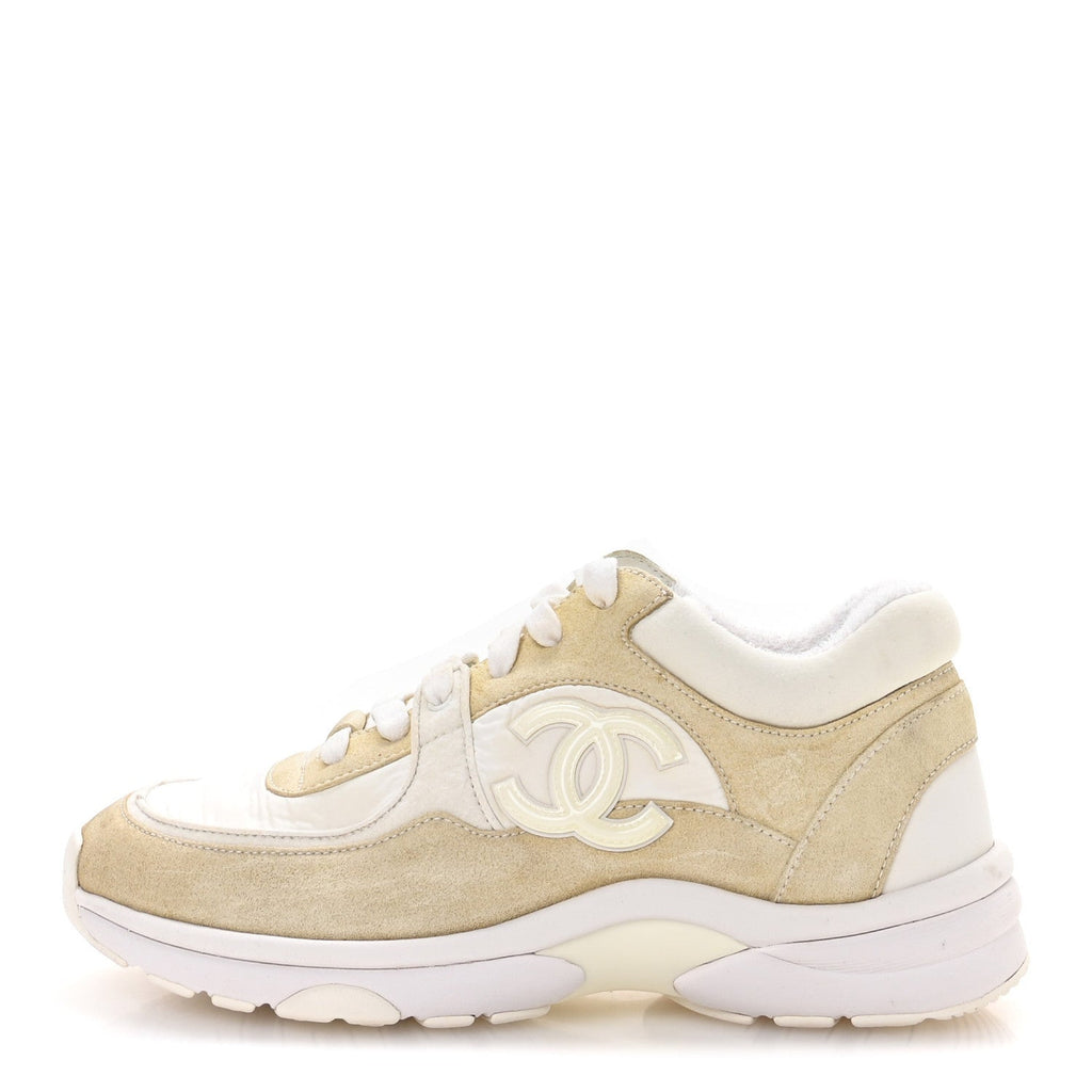 Suede Calfskin Fabric CC Sneakers 37.5 White