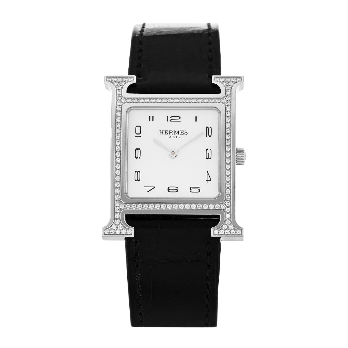 Stainless Steel Alligator Diamond Bezel Mother of Pearl 26mm Heure H Hour Quartz Watch Noir