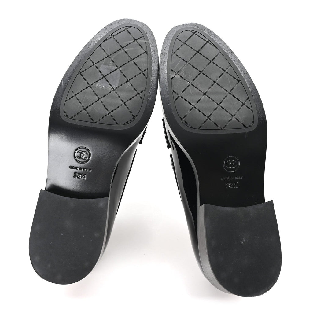 Patent Calfskin Metal CC Mocassin Loafers 38.5 Black