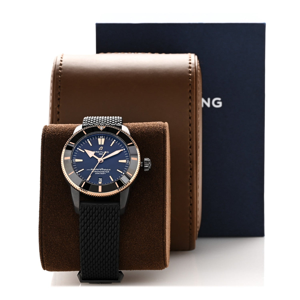 Stainless Steel 18K Rose Gold Rubber 44mm Superocean Heritage II B20 Beverly Hills Automatic Watch Black UB20303A1B1S1