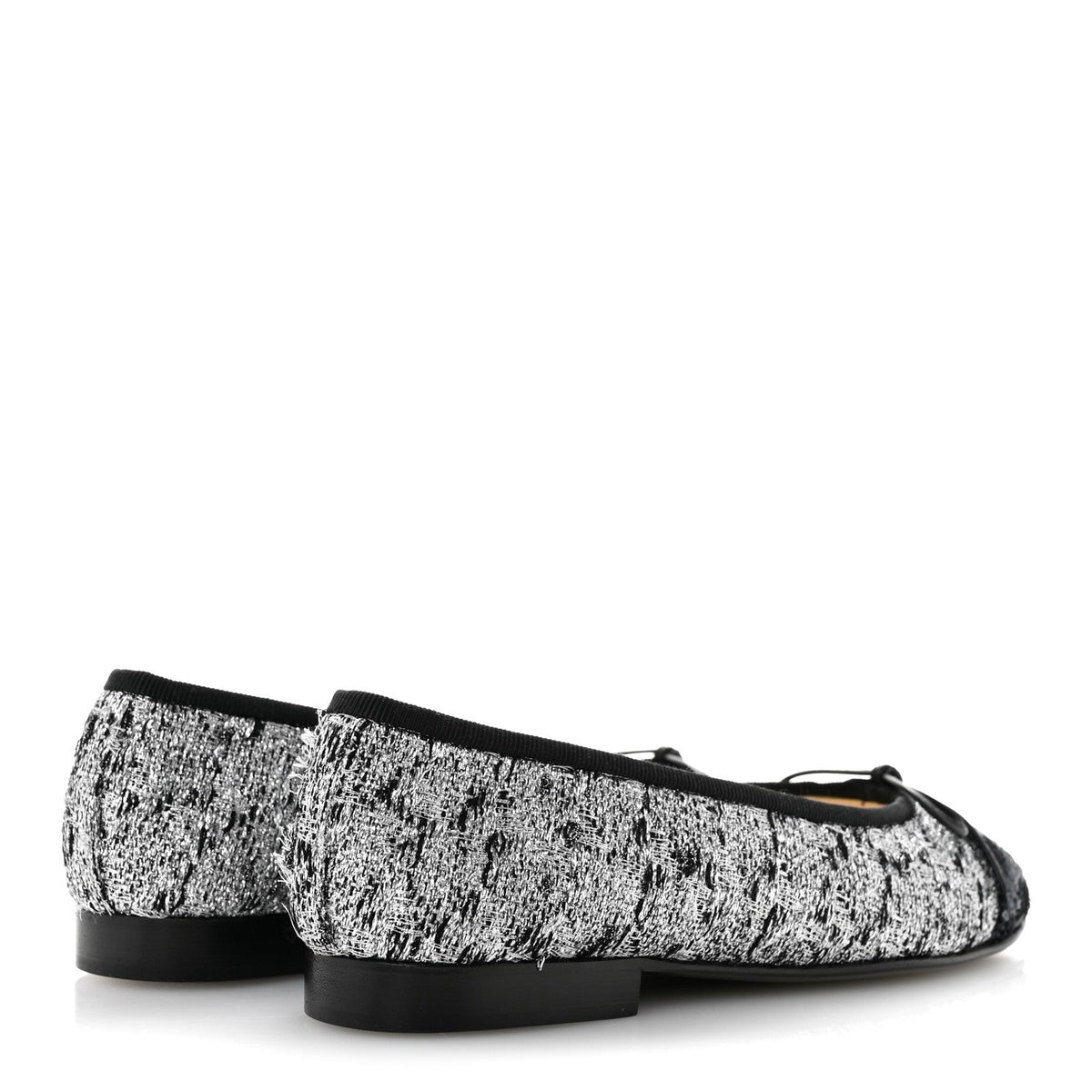 Tweed Sequin Cap Toe Ballerina Flats 35 Silver Black Blue
