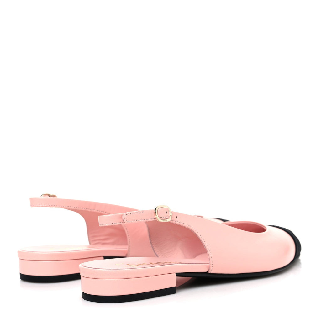 Goatskin Grosgrain Pointed Toe CC Slingback Flats 37 Pink Black