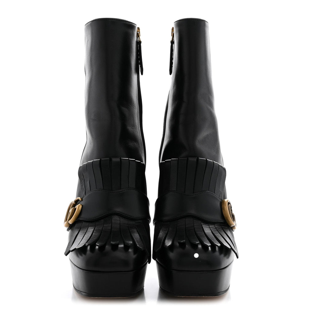 Malaga Kid GG Marmont Fringe Platform Ankle Boots 41 Black