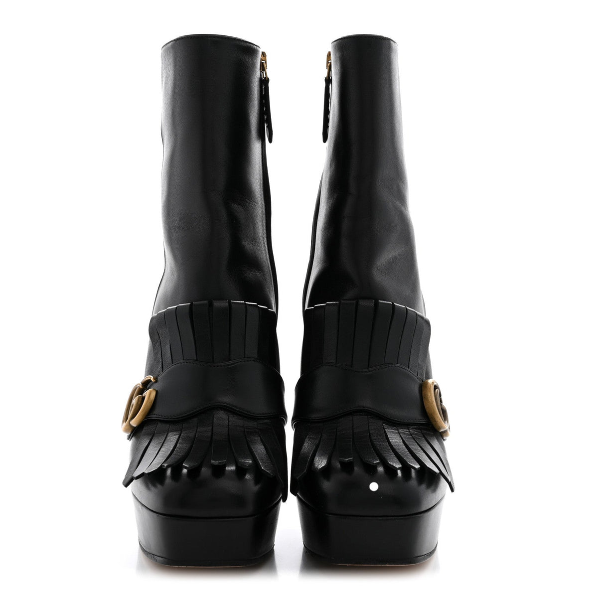 Malaga Kid GG Marmont Fringe Platform Ankle Boots 41 Black