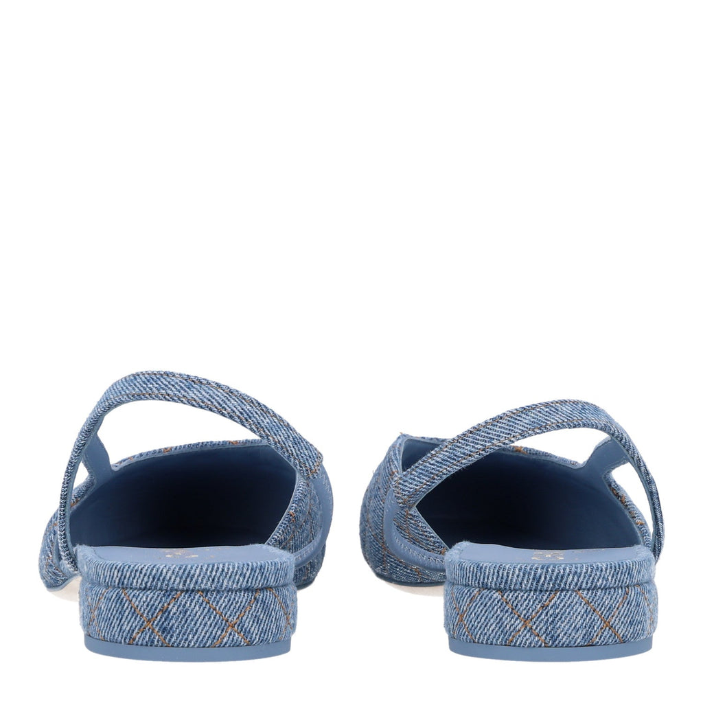 Denim Quilted Cap Toe CC Slingback Flats 40 Light Blue