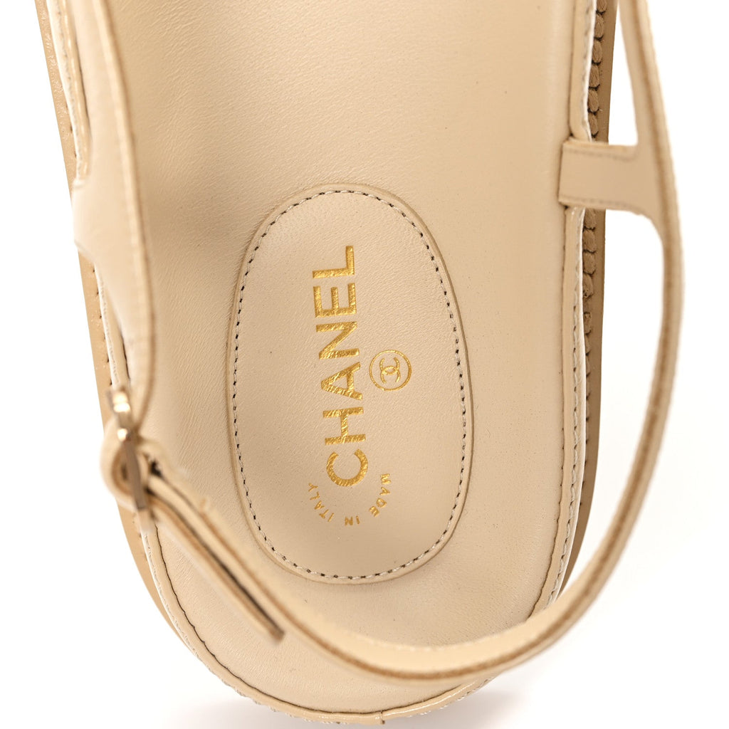 Crumpled Shiny Lambskin CC Cut Out Dad Sandals 40 Beige